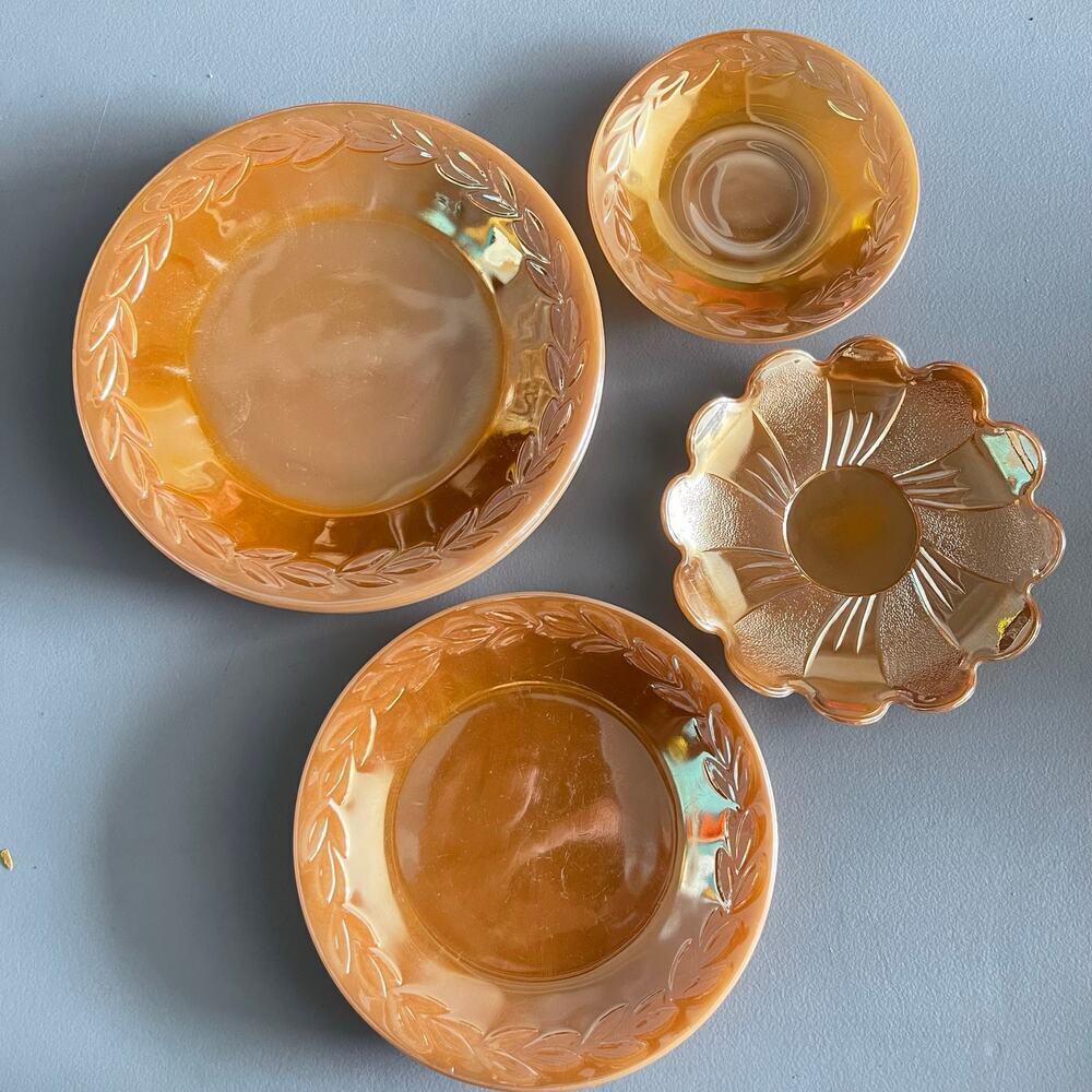 Anchor Hocking Fire King Peach Lustre Laurel Small Dinner Set of 6